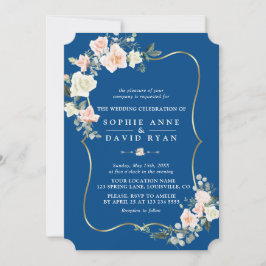 Invitación Boda azul clásico de flores blancas de Rubor