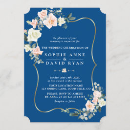 Invitación Boda azul clásico de flores blancas de Rubor