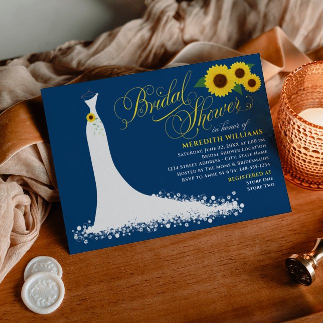 Invitación Boda azul clásico de girasol con ducha de novia (Subido por el creador)
