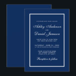 Invitación Boda azul clásico elegante<br><div class="desc">Tarjeta de invitación Boda clásica azul y blanco elegante y moderna</div>