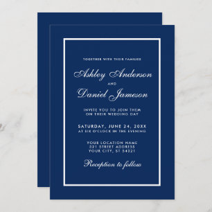 Invitación Boda azul clásico elegante