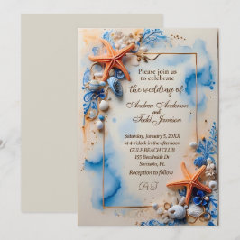 Invitación Boda azul cobalto en la playa