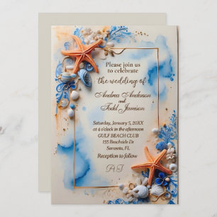 Invitación Boda azul cobalto en la playa