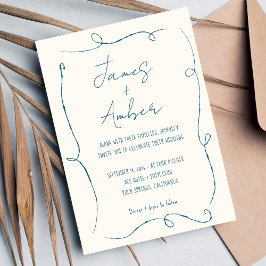 Invitación Boda azul colorido de la línea Scribble dibujado a