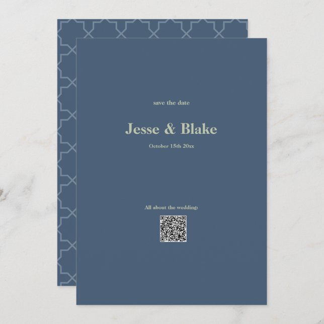 Invitación Boda azul con patrón de laberinto (Anverso / Reverso)