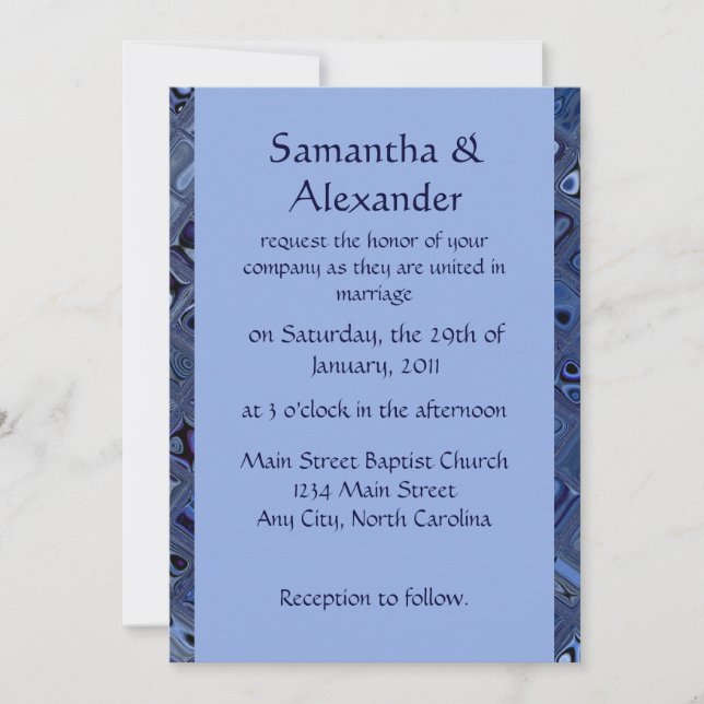 Invitación Boda azul contemporáneo (Anverso)