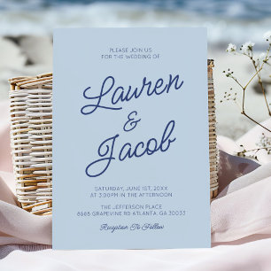 Invitación Boda Azul Costera Minimalista Moderna