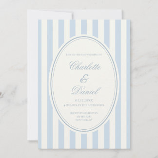 Invitación Boda azul costera personalizada de rayas