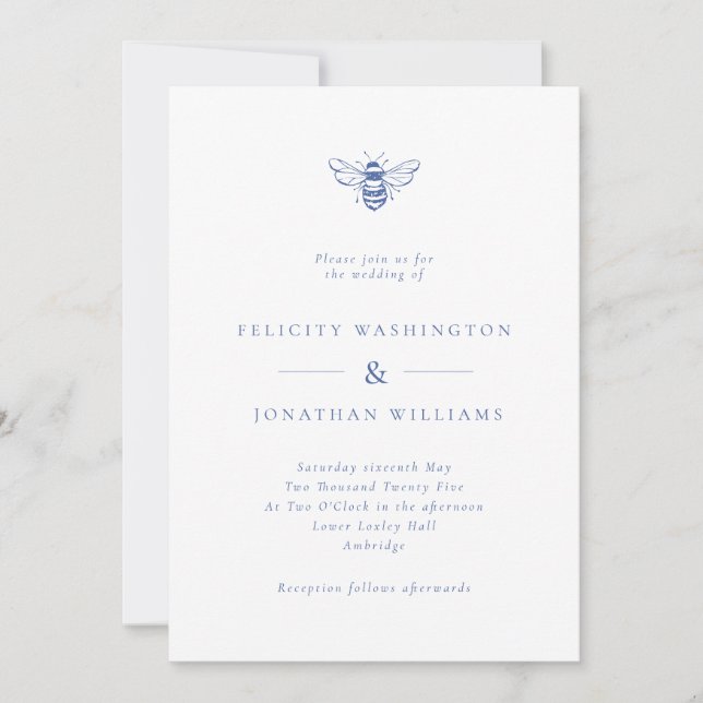 Invitación Boda azul de abeja ventilado simple (Anverso)