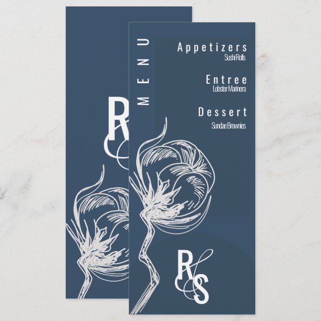 Invitación Boda Azul de Algodón Botánico (Anverso / Reverso)