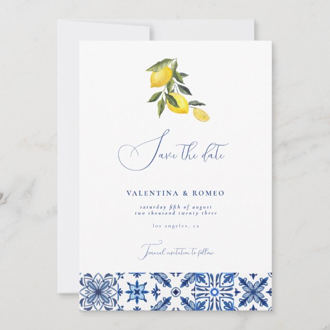Invitación Boda azul de cítricos mediterráneos, excepto la fe (Anverso)