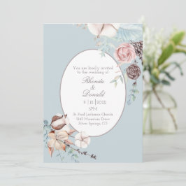 Invitación Boda azul de color de agua floral y follaje de inv