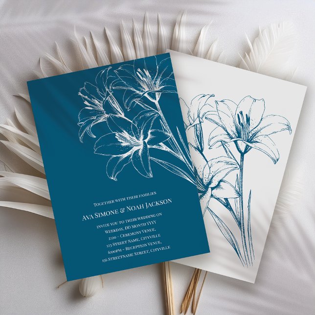 Invitación Boda azul de contorno de Lily azul (Subido por el creador)