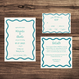 Invitación Boda azul de diversión de borde ondulado de onda s