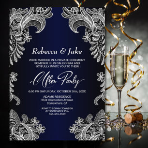 Invitación Boda azul de encaje blanco después del Fiesta