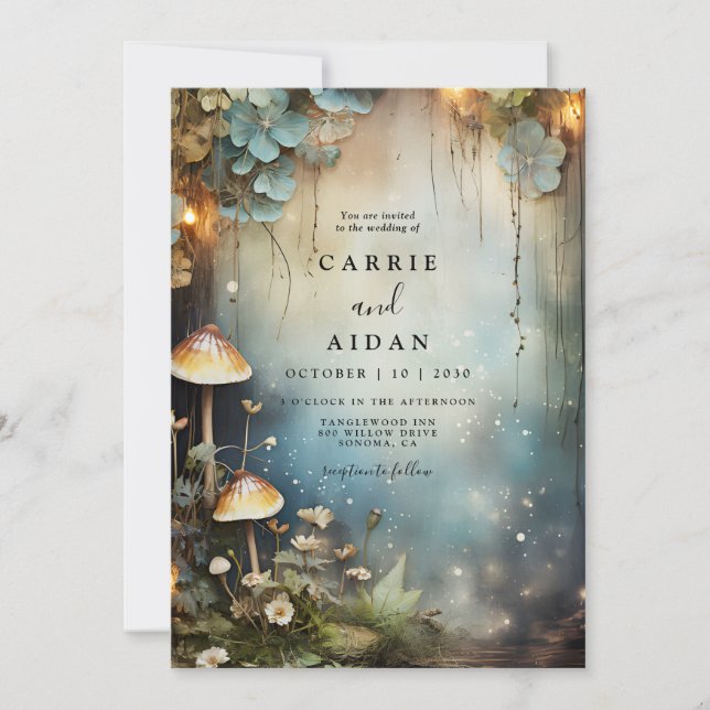 Invitación Boda azul de flor silvestre encantado (Anverso)