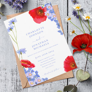 Invitación Boda azul de flores silvestres moderno