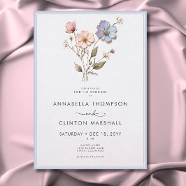 Invitación Boda azul de flores silvestres pastel a presión mo