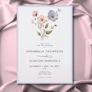 Invitación Boda azul de flores silvestres pastel a presión mo