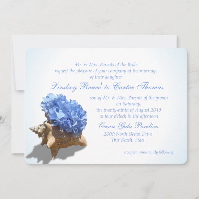 Invitación Boda azul de Hydrangea (Anverso)