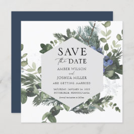 Invitación Boda azul de invierno Guardar la fecha