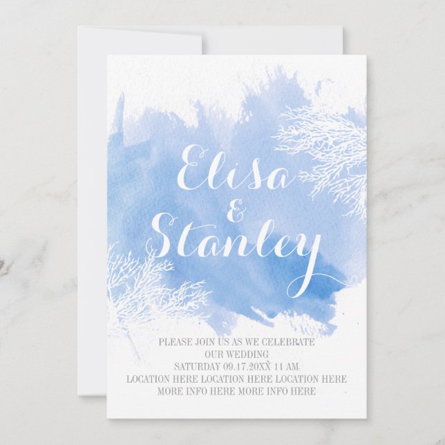 Invitación Boda azul de la acuarela abstracta moderna de la b (Anverso)