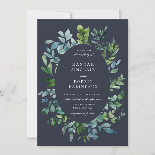 Invitación Boda azul de la armada del marco ovalado de la sel (Anverso)