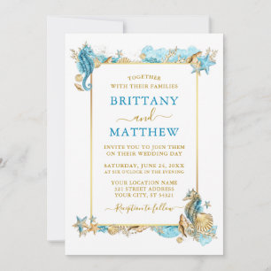 Invitación Boda azul de la costa de coral