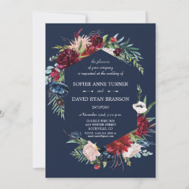 Invitación Boda azul de la Marina Borgoña en Rubor
