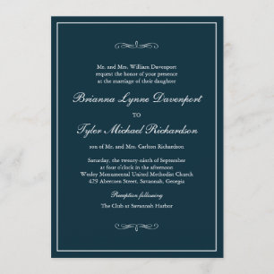 Invitación Boda azul de la marina clásica de elegancia simple
