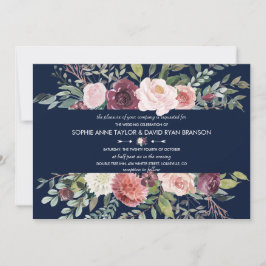 Invitación Boda azul de la Marina de Borgoña de Rubor