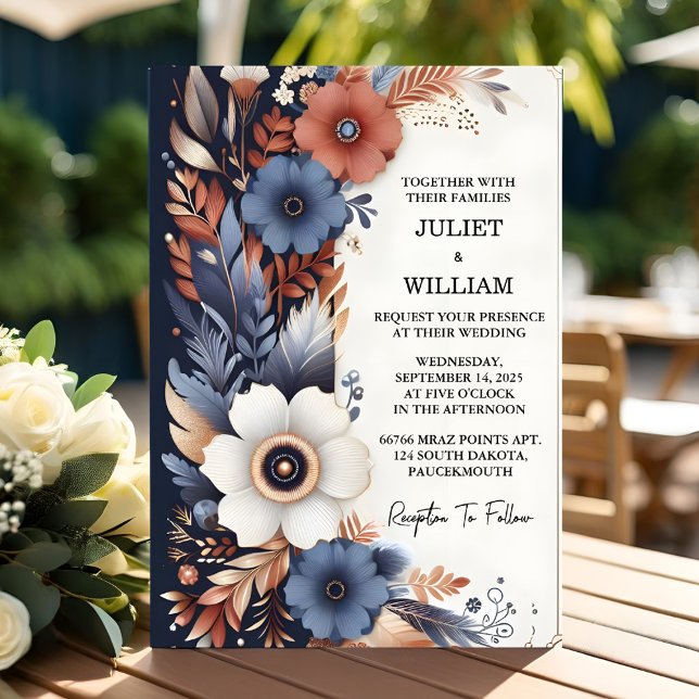 Invitación Boda azul de la marina de diseño al aire libre bar (Subido por el creador)