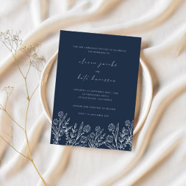 Invitación Boda azul de la Marina de Flor Silvestre Moderna