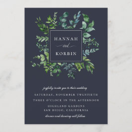 Invitación Boda azul de la marina de flotación forestal