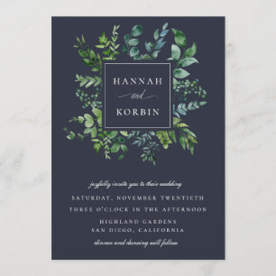 Invitación Boda azul de la marina de flotación forestal