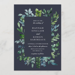 Invitación Boda Azul de la Marina de Foliage Forestal Rústica