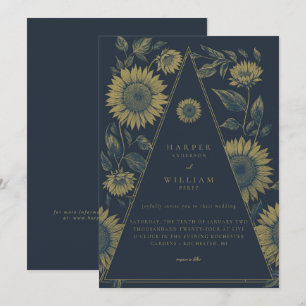 Invitación Boda azul de la marina de girasol del triángulo bo