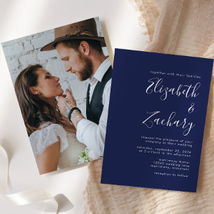 Invitación Boda azul de la Marina de Guerra con escritura Min