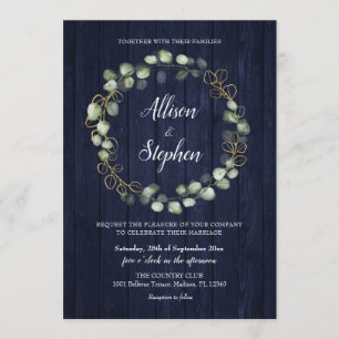 Invitación Boda azul de la Marina de Guerra Eucalyptus