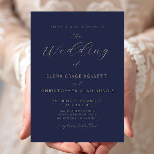 Invitación Boda azul de la Marina de Guerra Gold Moderna