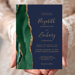 Invitación Boda azul de la marina de la marea verde de oro es