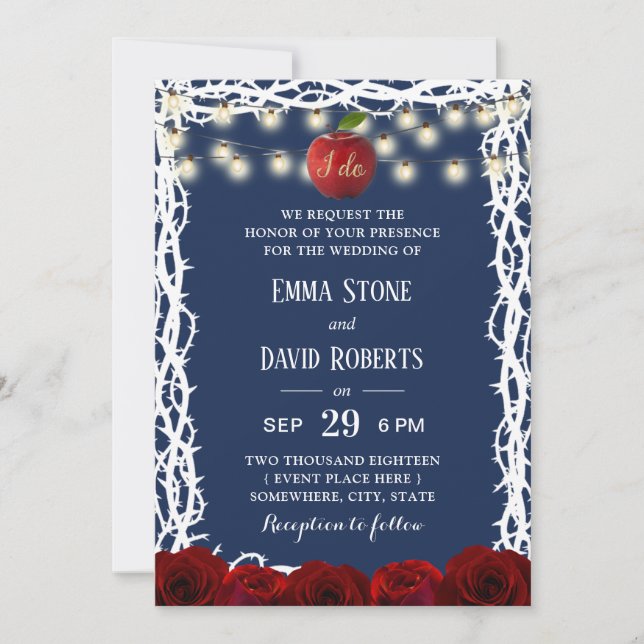Invitación Boda azul de la Marina de la Princesa Blanca Nieve (Anverso)