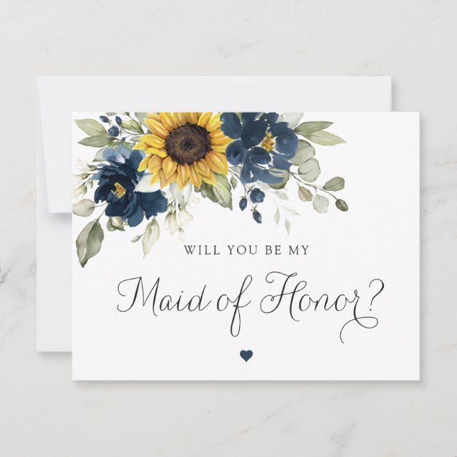 Invitación Boda azul de la Marina de los girasoles doncella d (Anverso)