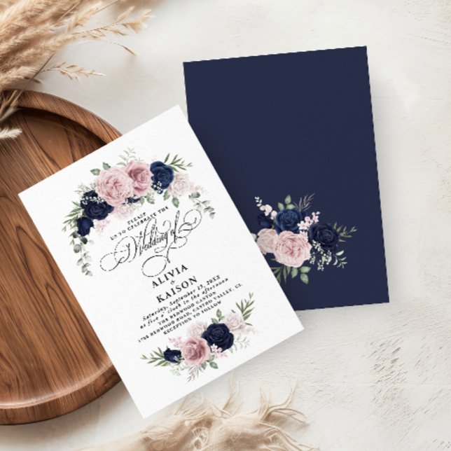 Invitación Boda azul de la Marina de moda Rubor elegante (Subido por el creador)