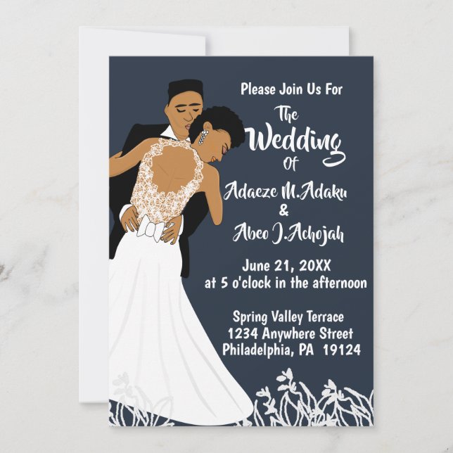 Invitación Boda Azul de la Marina de Novia y Groom de Estados (Anverso)