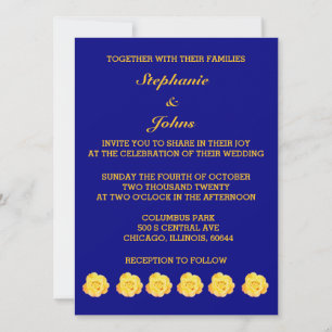 Invitación Boda azul de la Marina de Oro Amarillo Dorado con 