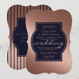 Invitación Boda azul de la Marina de Oro Rosa invita al metal