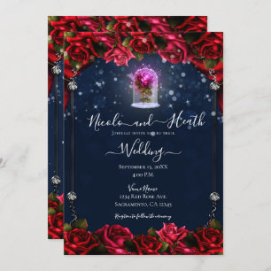 Invitación Boda azul de la Marina de Plata Rosa Roja brillant