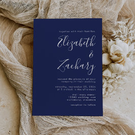 Invitación Boda azul de la Marina de Script Moderno
