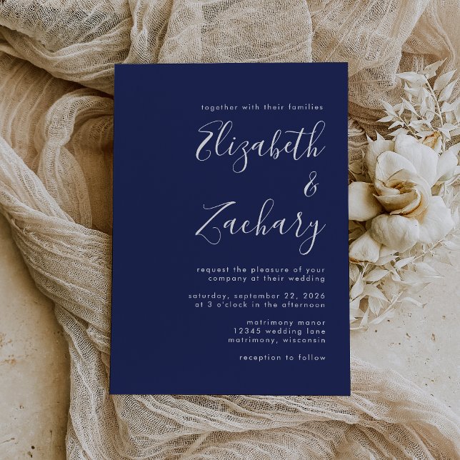 Invitación Boda azul de la Marina de Script Moderno (Subido por el creador)